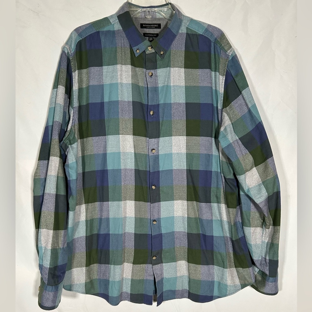 BANANA REPUBLIC LUXE FLANNEL CAMDEN FIT PLAID BUFFALO STRIPES SHIRT MENS XL